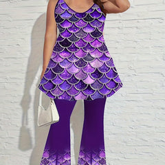 Fish Scales Print Cami Top & Flared Leg Pants Set