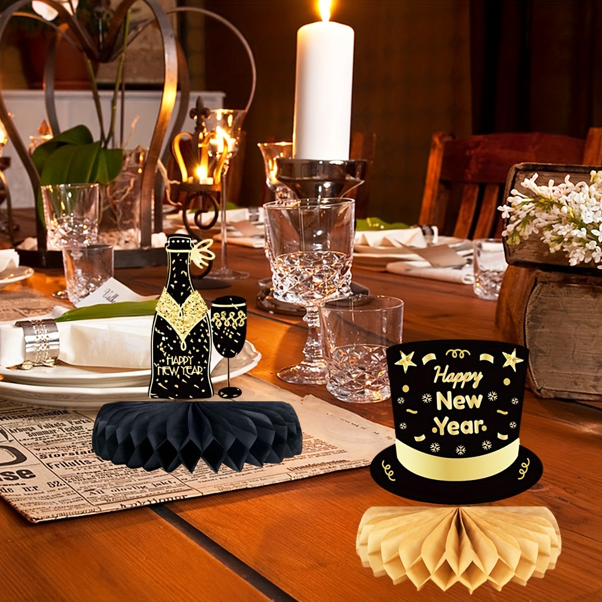 Golden Years Honeycomb Centerpiece Table Decoration - 9pcs