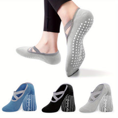 3 Pairs Non Slip Cross Strap Yoga Socks for Women