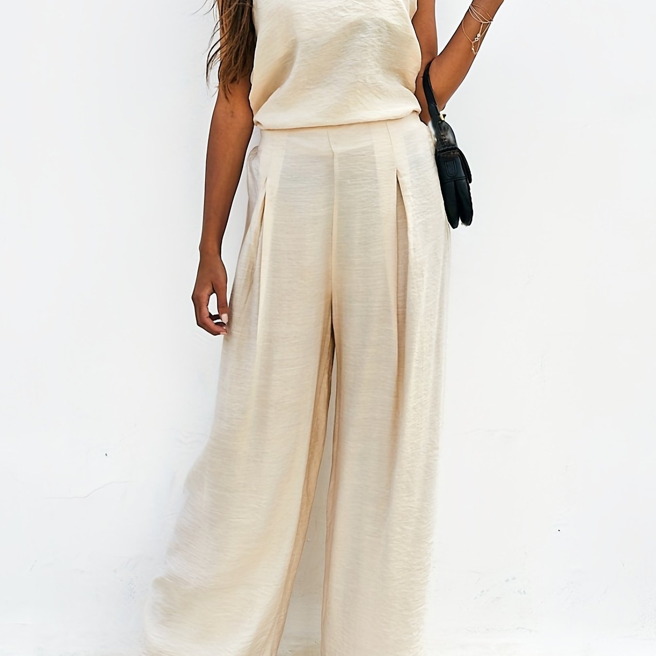 Casual Solid Cami Tops & Long Pants Suits Women's Clothing