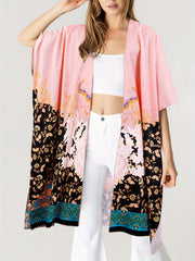 Boho Cover Up Women's Plus Floral Print Batwing Sleeve Open Front