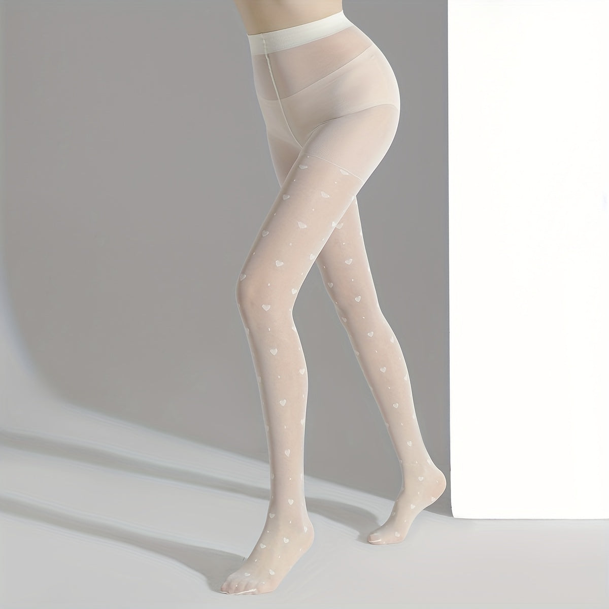 Heart Pattern Pantyhose Seamless High Waist Slim Footed Stockings