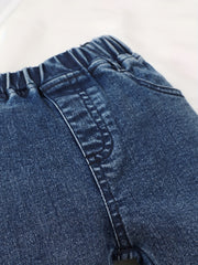 Baby Girls Cartoon Embroidery Elastic Waist Jeans Denim Pants