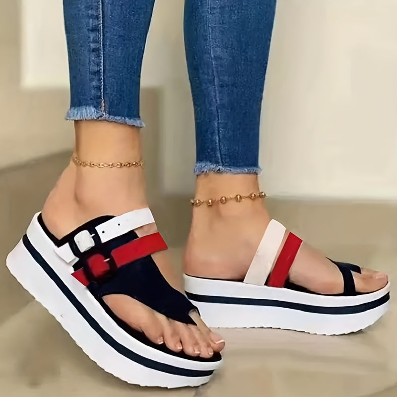 Women's Flat Slides Sandals Ankle Strap Buckle Thick Sole Summer Slippers