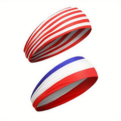 2pcs American Flag Independence Headband Elastic Sports Sweat Hair Accessories