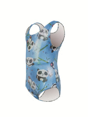 Girls Panda Graphic Gymnastics Suit, Sleeveless Training