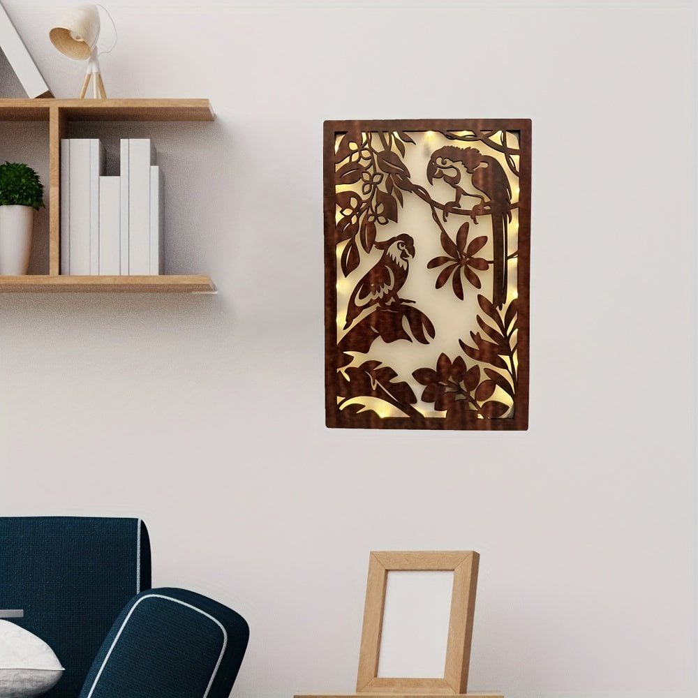 LED Green Plant Wooden Carving Lamp