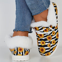 Daisy & Striped Pattern Non-slip Walking Sneakers Comfortable Warm Sport Shoes