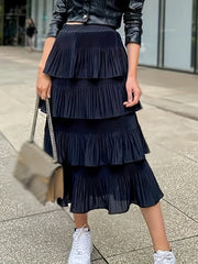 Women's Plus Pleated Elastic Waist Ruffle Trim Layered Skirt