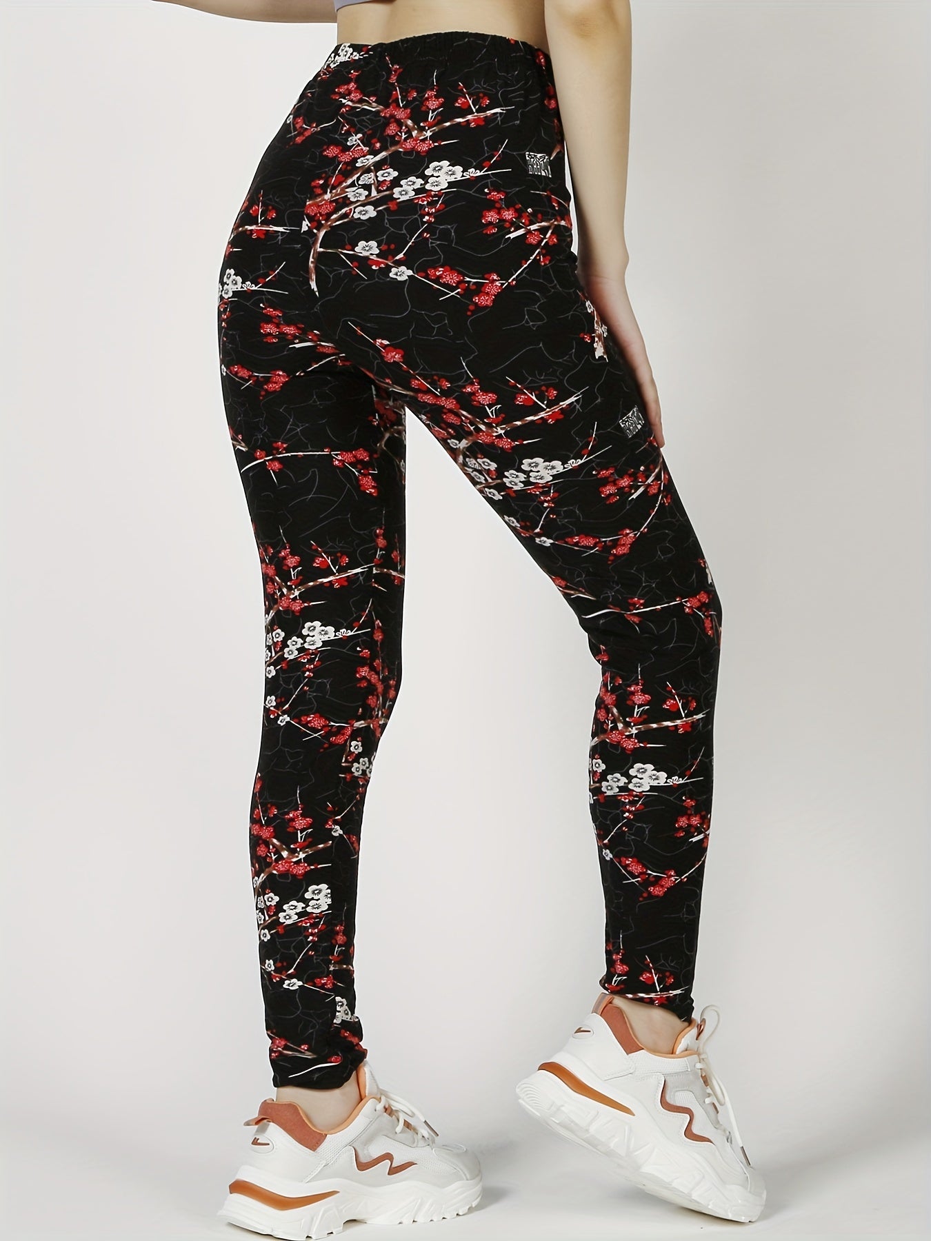 Floral Print Skinny Leggings Women's Stretchy Leggings