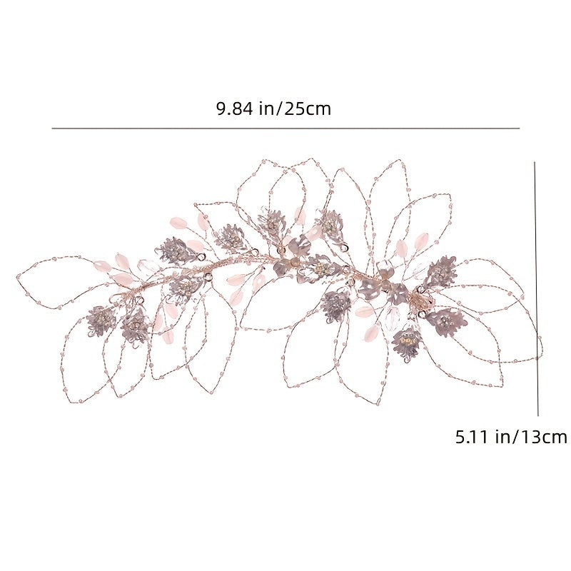 Crystal Leaf Bridal Headband Hand Woven Bridal Headdress