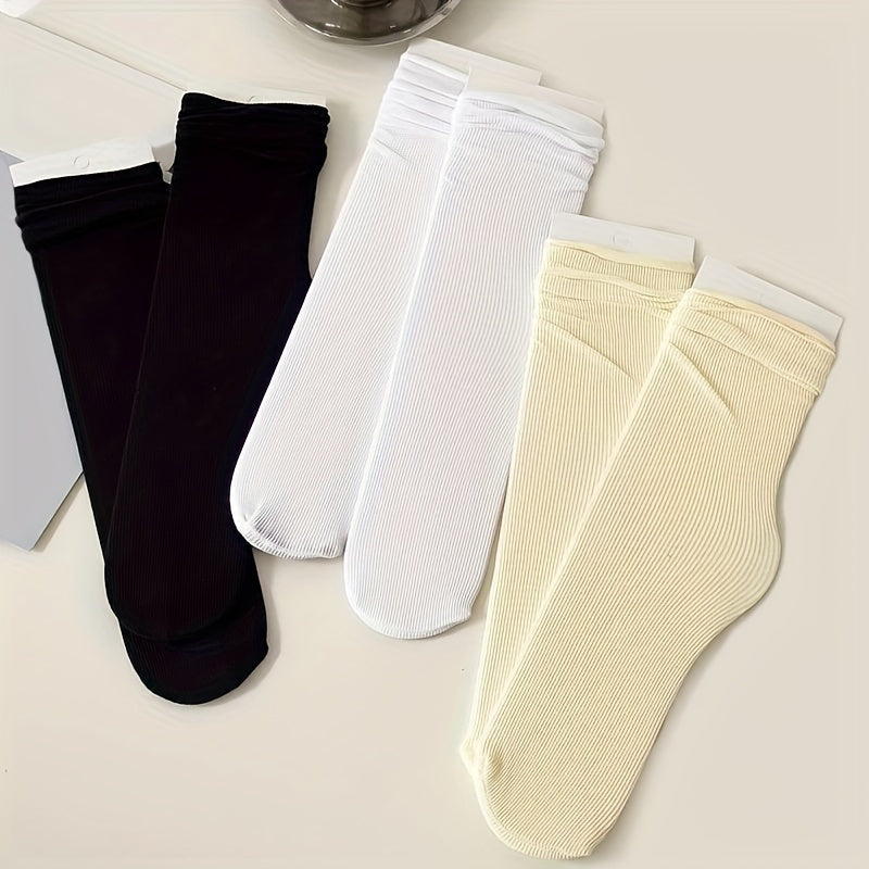 10 Pairs Women's Solid Mid Tube Socks Comfy Breathable Stockings