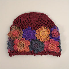 Vintage Crochet Flower Beanie Knit Hat for Women