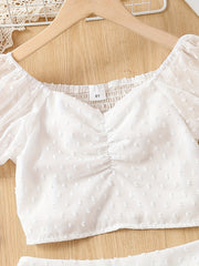 Girls Chiffon Puff Sleeve Cropped Top & Skirt Set for Summer Holiday Party