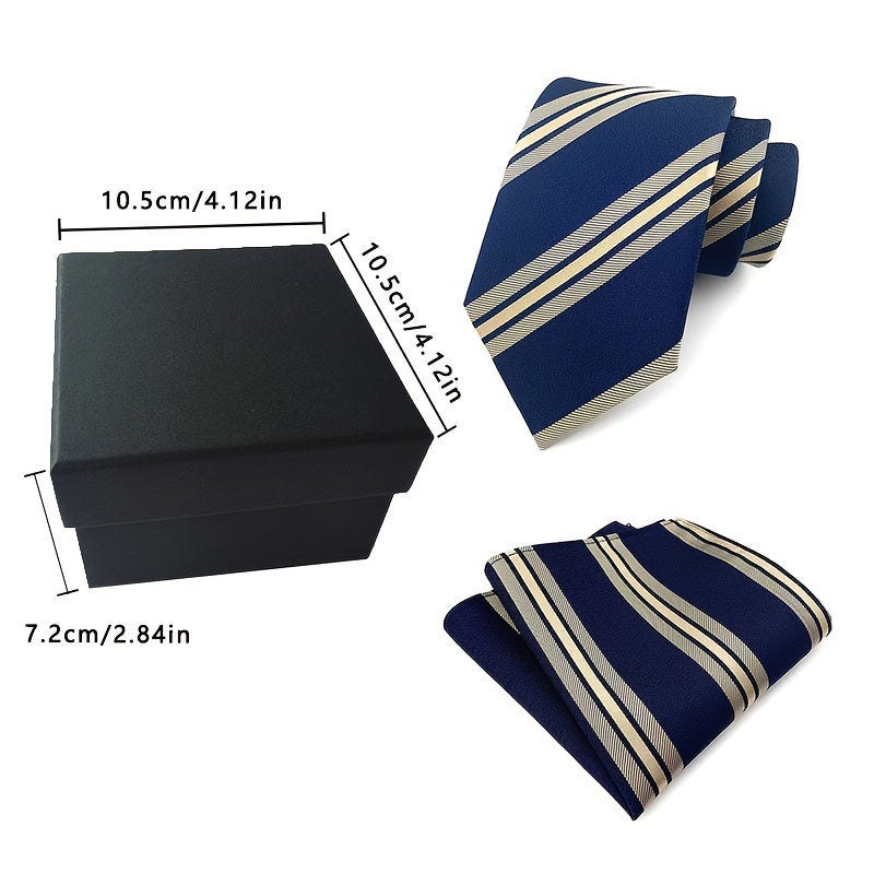 Men's Business Jacquard Polyester Striped Tie Set For Suit Wedding