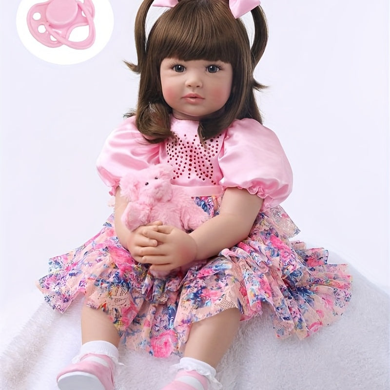 24 Inch Reborn Doll Girl Princess Long Hair Pink Skirt Lifelike