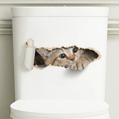 Cartoon Cat Toilet Sticker Bathroom Decoration Waterproof Art Wall Sticker