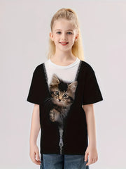 Creative Cat Graphic Short Sleeve T shirt for Summer Sports