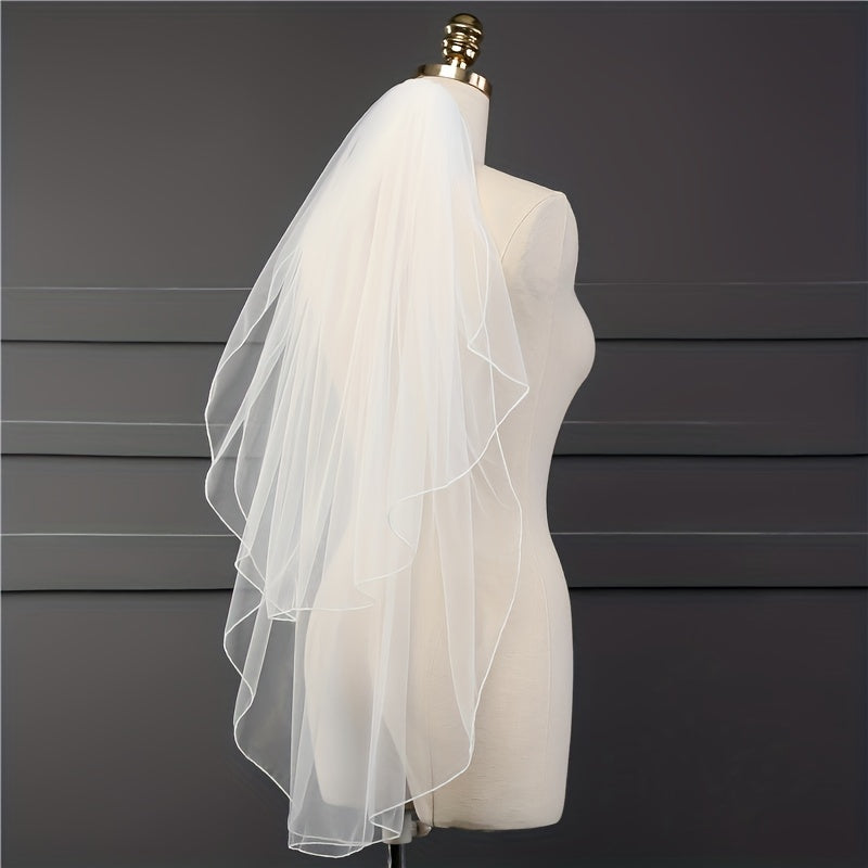 Wedding Head Veil With Comb Satin Edge Bridal Hair Accessories