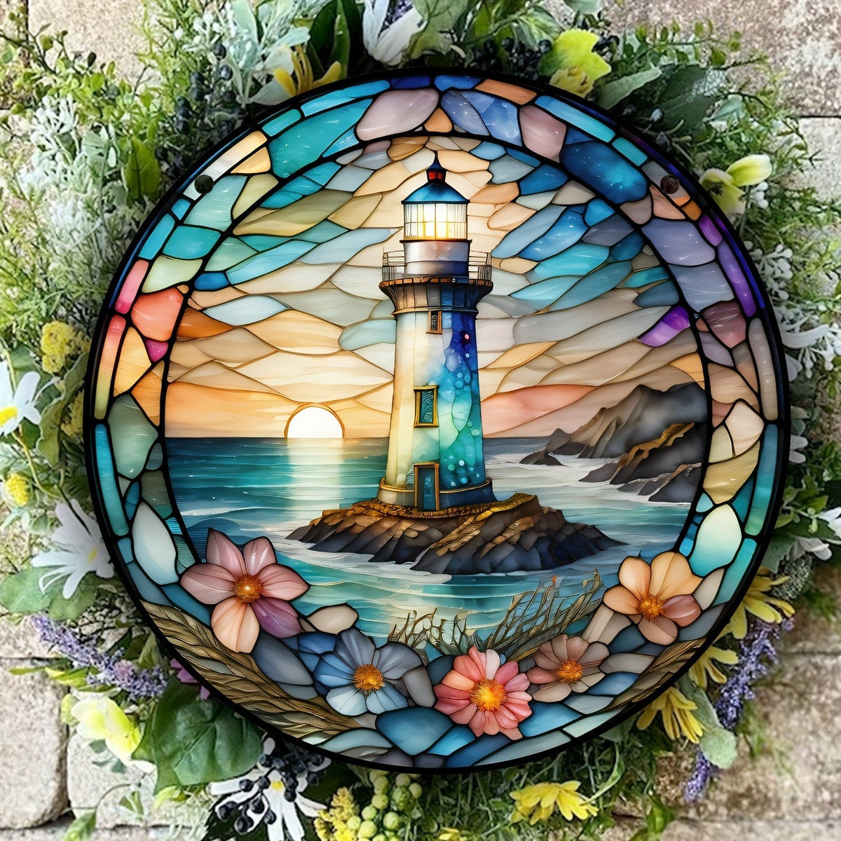Lighthouse Stained Glass Sun Catcher Hanging Art Decoration