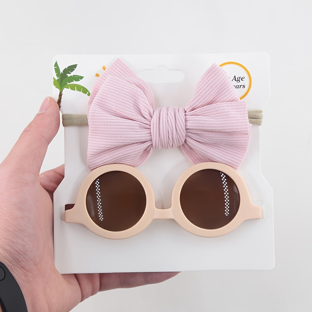 Girls Round Sunglasses & Bow Hair Tie Set Hair Accessories