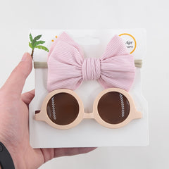 Girls Round Sunglasses & Bow Hair Tie Set Hair Accessories