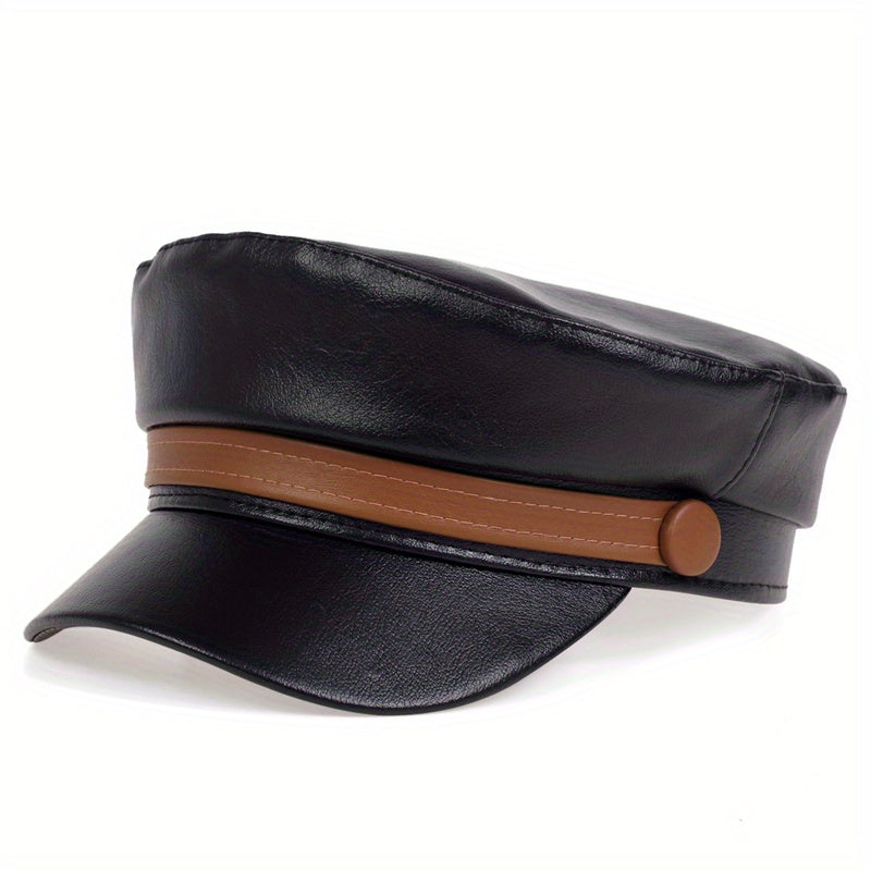 Vintage PU Leather Beret Cap Block Berets Women Punk Octagonal Hats Painter Cap