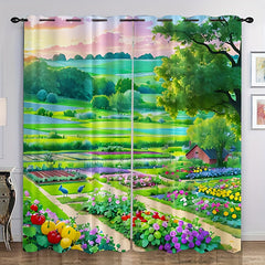 Cartoon Farmland Tree Garden Curtain Tapestry