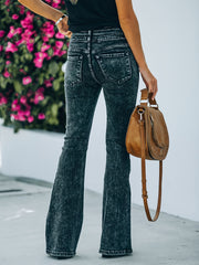 Plus Solid Distressed Button Fly High Rise Bootcut Jeans