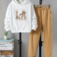 Boy's 2pcs Hoodie & Sweatpants Set LA Letter Print Long Sleeve Top