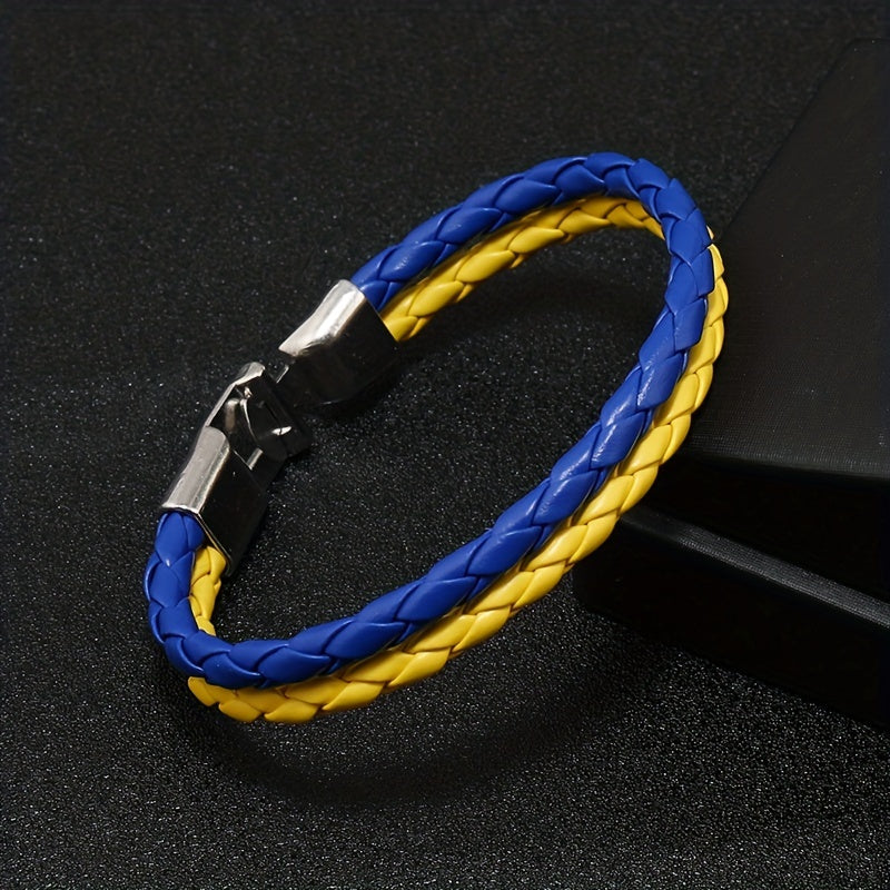 Yellow Ukraine Flag Bracelet Leather Braided Bracelet