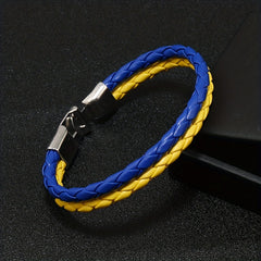 Yellow Ukraine Flag Bracelet Leather Braided Bracelet