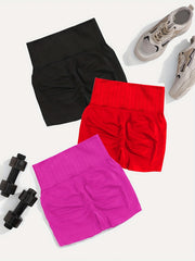 3 Pcs Seamless Summer Sports Shorts High Waist Stretchy Yoga Fitness