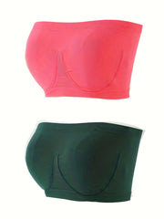 2pcs Strapless Bandeau Bras Soft Stretch Everyday Bra Women's Lingerie