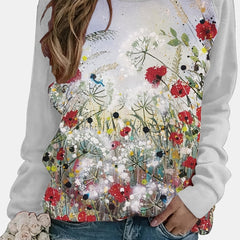 Graphic Print Crew Neck Long Sleeve T-shirt for Women