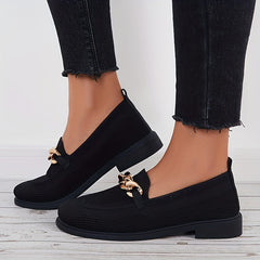 Women's Knitted Flat Shoes with Chain Decor Slip On Outdoor Walking Flats