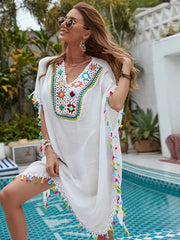 Crochet Hollow Out V Neck Kaftan Loose Boho Cover Up