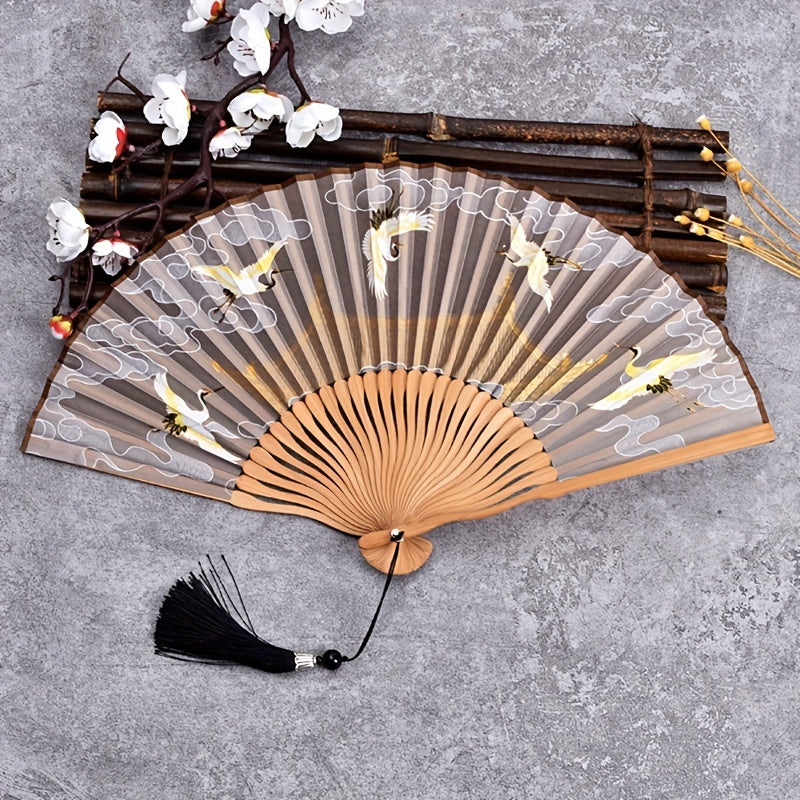 Crane Figure Folding Fan Women's Chinese Cultural Creative Fan