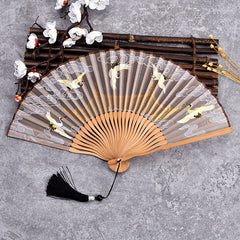 Crane Figure Folding Fan Women's Chinese Cultural Creative Fan
