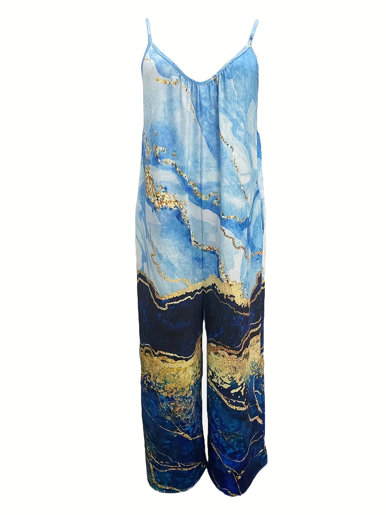 Graphic Print V Neck Jumpsuit Sleeveless Casual Wear