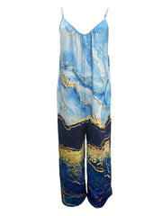 Graphic Print V Neck Jumpsuit Sleeveless Casual Wear