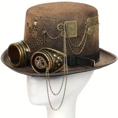 Gothic Steampunk Chain Hat Goggles Skull Wings Gear Decor