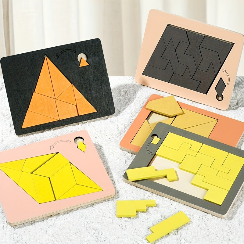 Wooden Geometric Puzzle Blocks for Kids Educational Toy with Colorful Shapes