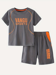 Boy's Sporty 2pcs T-shirt & Shorts Set VANGU SPORTS Print Kid's Clothes