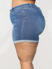 Button Fly High Rise Denim Shorts Plus Size Women's Casual Stretch Jean Shorts