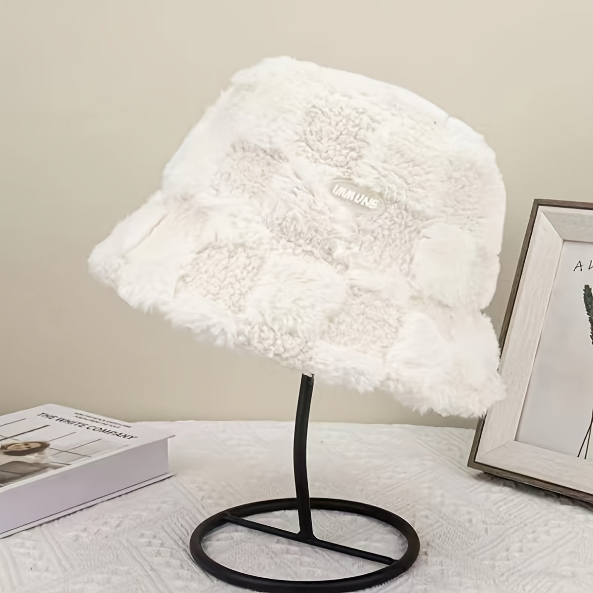 Soft Plush Winter Bucket Hat Women Faux Fur Windproof Cap