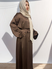 Casual Abaya Dress Women's Plus Solid Long Sleeve Round Neck