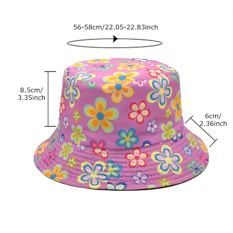 Reversible Flower Print Bucket Hat Cartoon Sunscreen Basin Hat For Women
