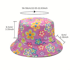 Reversible Flower Print Bucket Hat Cartoon Sunscreen Basin Hat For Women