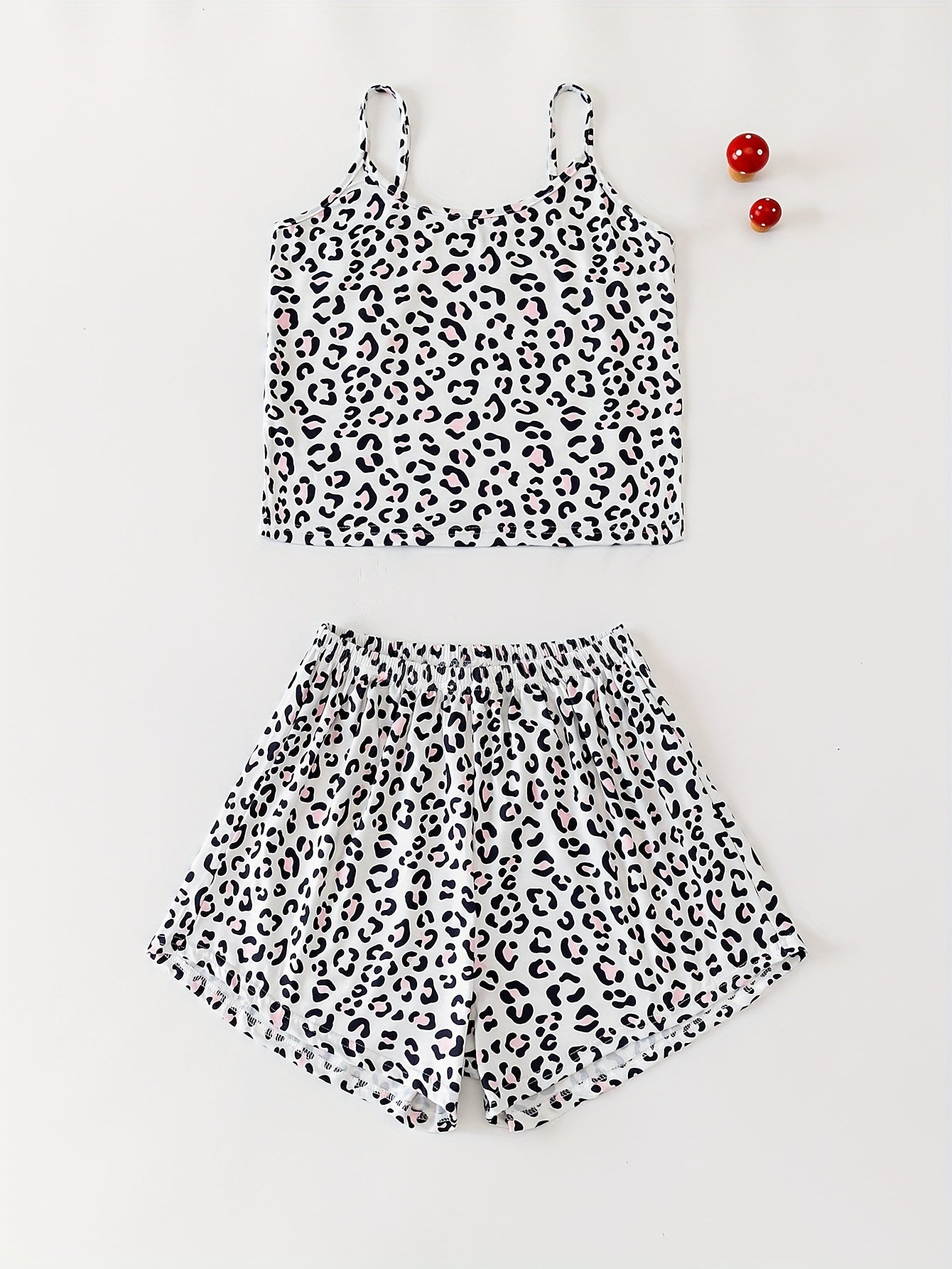 Leopard Print Pajama Set Crew Neck Cami Top & Shorts